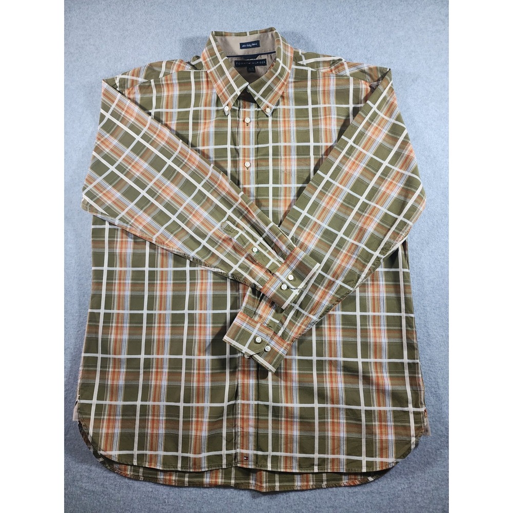 Tommy Hilfiger Men's Dress Shirt, XL, Green Plaid, Long Sleeve, Button Down